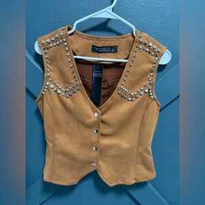 Lucky & Blessed Women's Brown Studded Vest